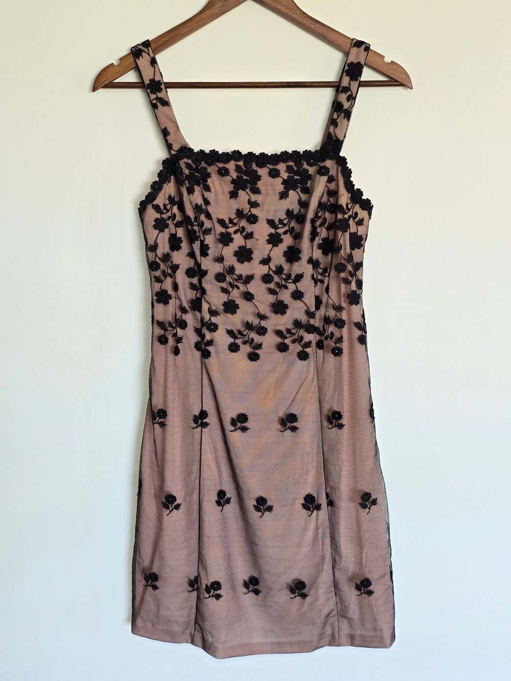 Ane Amour Pink Silk Black Floral Lace Overlay Mini Dress Size 6